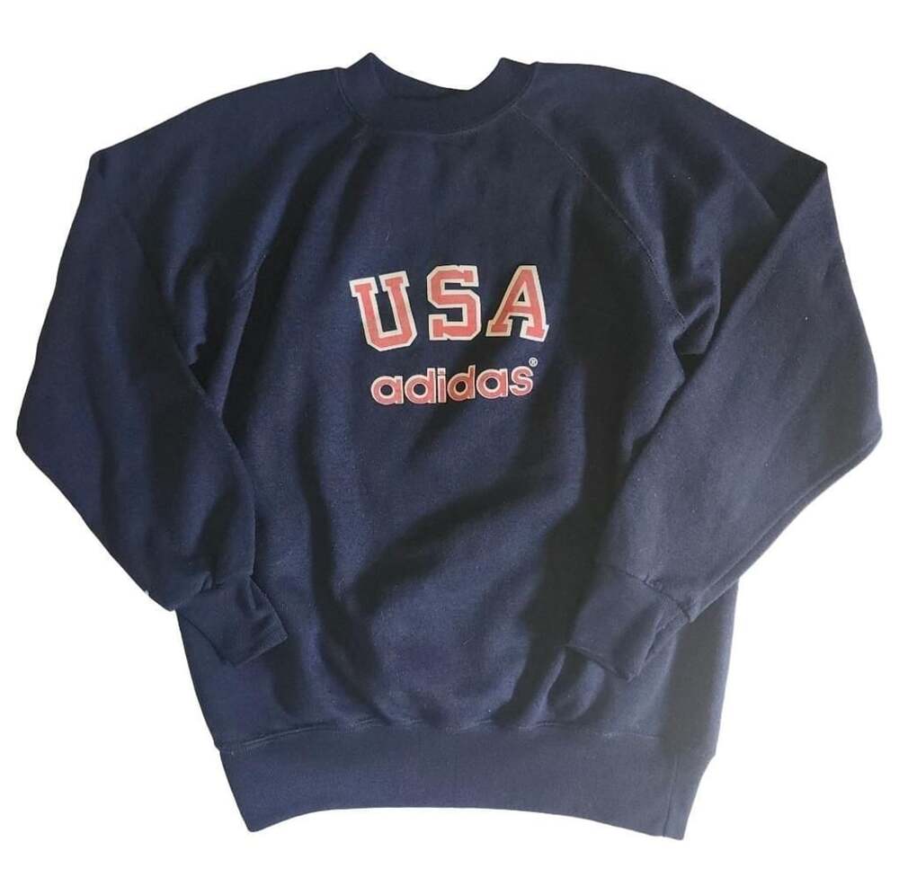 Vintage 1980s Adidas USA Navy Blue Crewneck Sweatshirt Large Made in USA